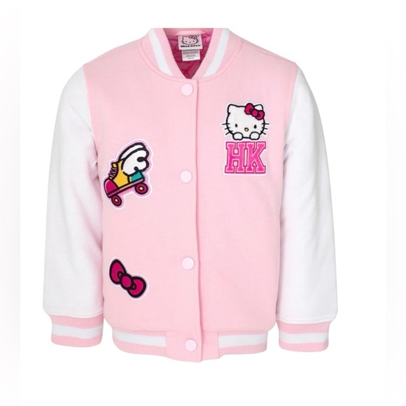 Hello Kitty Other - NWT Hello Kitty French Terry Varsity Bomber Jacket (pink/white) Girls size 5